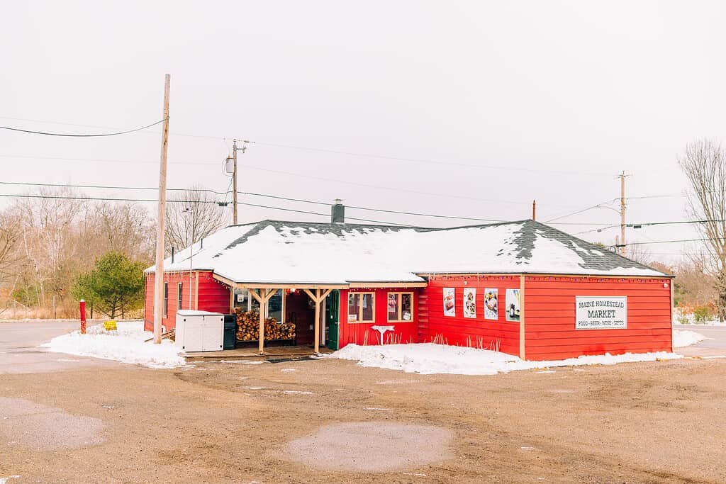 red building with snow