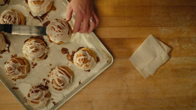 Cinnamon rolls on a tray