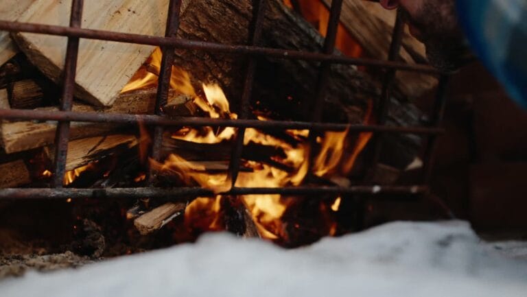 Wood fire in the snow